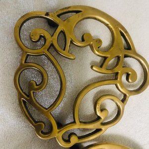 Solid Brass Lot of Two Food Trivets Oriental Traditional Home Decor